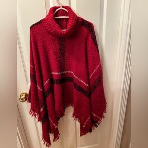 🌟2/$20🌟 Red Plaid shawl with fringe bottom
